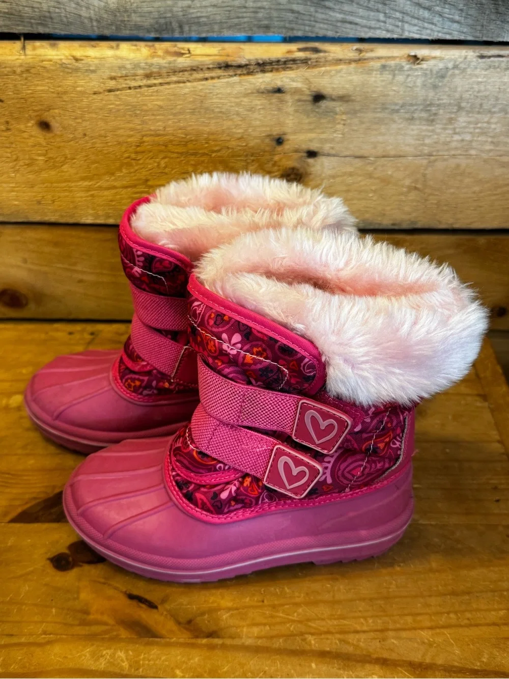 Thermolite Girls Pink Faux Fur Winter Snow Boots - Kids Size 9/10